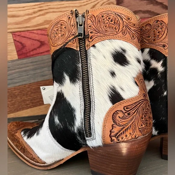 💯Hand Tooled Leather Genuine Cowhide Women Bootie Boot Boho Western Shoe ankle - Picture 8 of 16